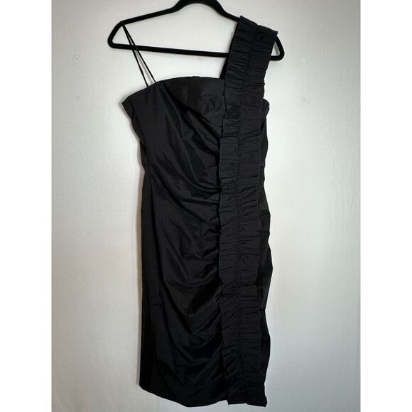 Little Black One Shoulder Scrunched Party Dress Size 6 - Picture 2 of 5